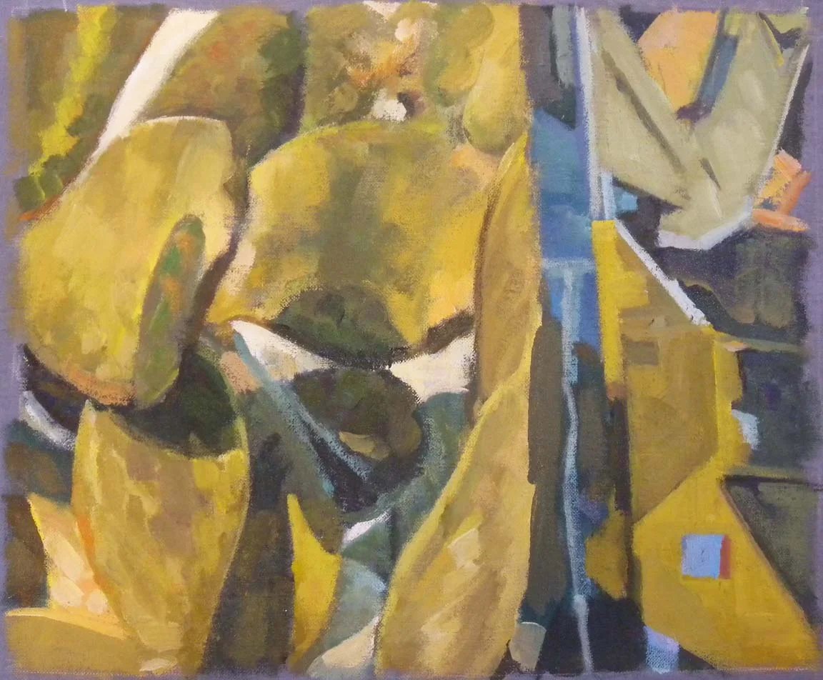 Cactus Split Blue Edge, acrylic on canvas on bars, 14 1/4" x 16 3/4"