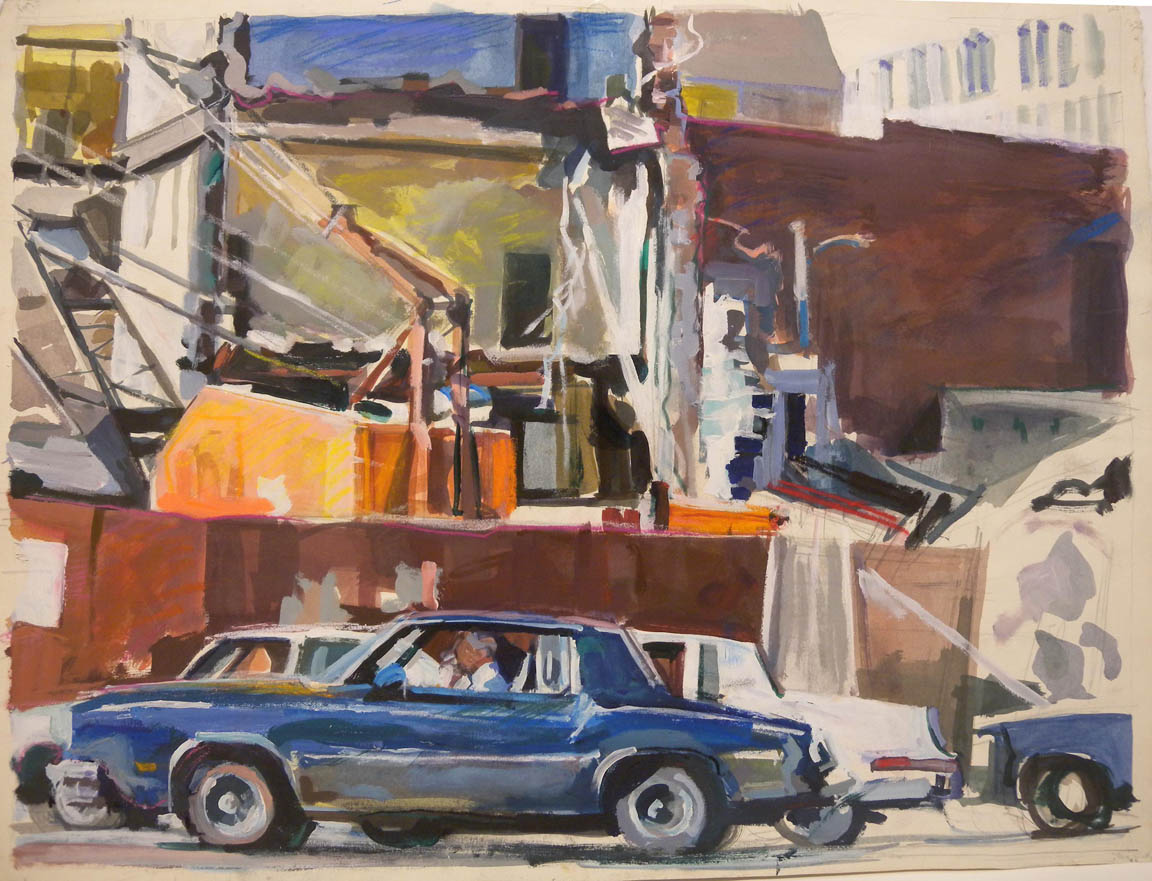 Demolition and Cars, DC, acrylic on paper, 18 1/2" x 25" Private Collection