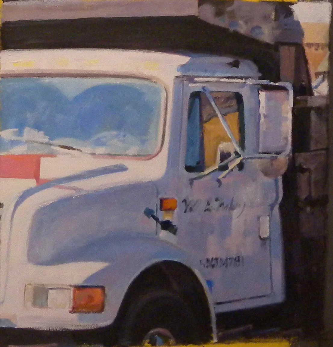 White Truck, Purple Reflection, acrylic on canvas, 24" x 23 1/2"
