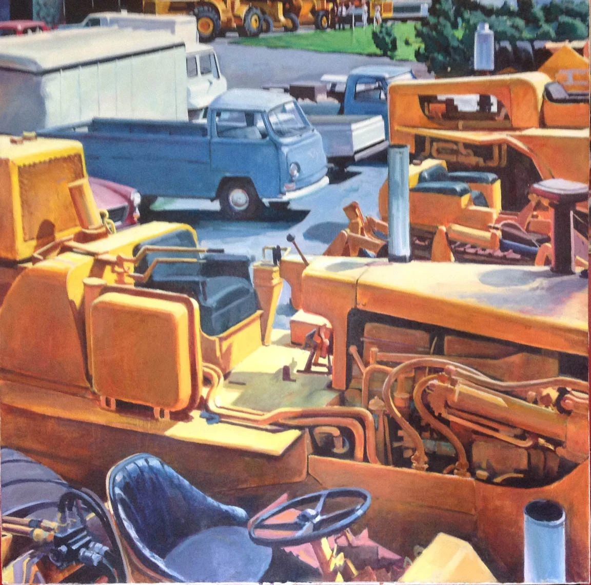 Tractors & VW Truck, acrylic on canvas, 41" x 41"