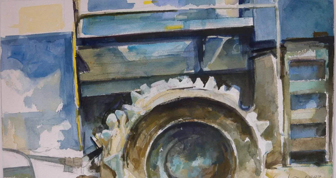Landfill Tractor, detail, watercolor on paper, 10" x 18", 2007