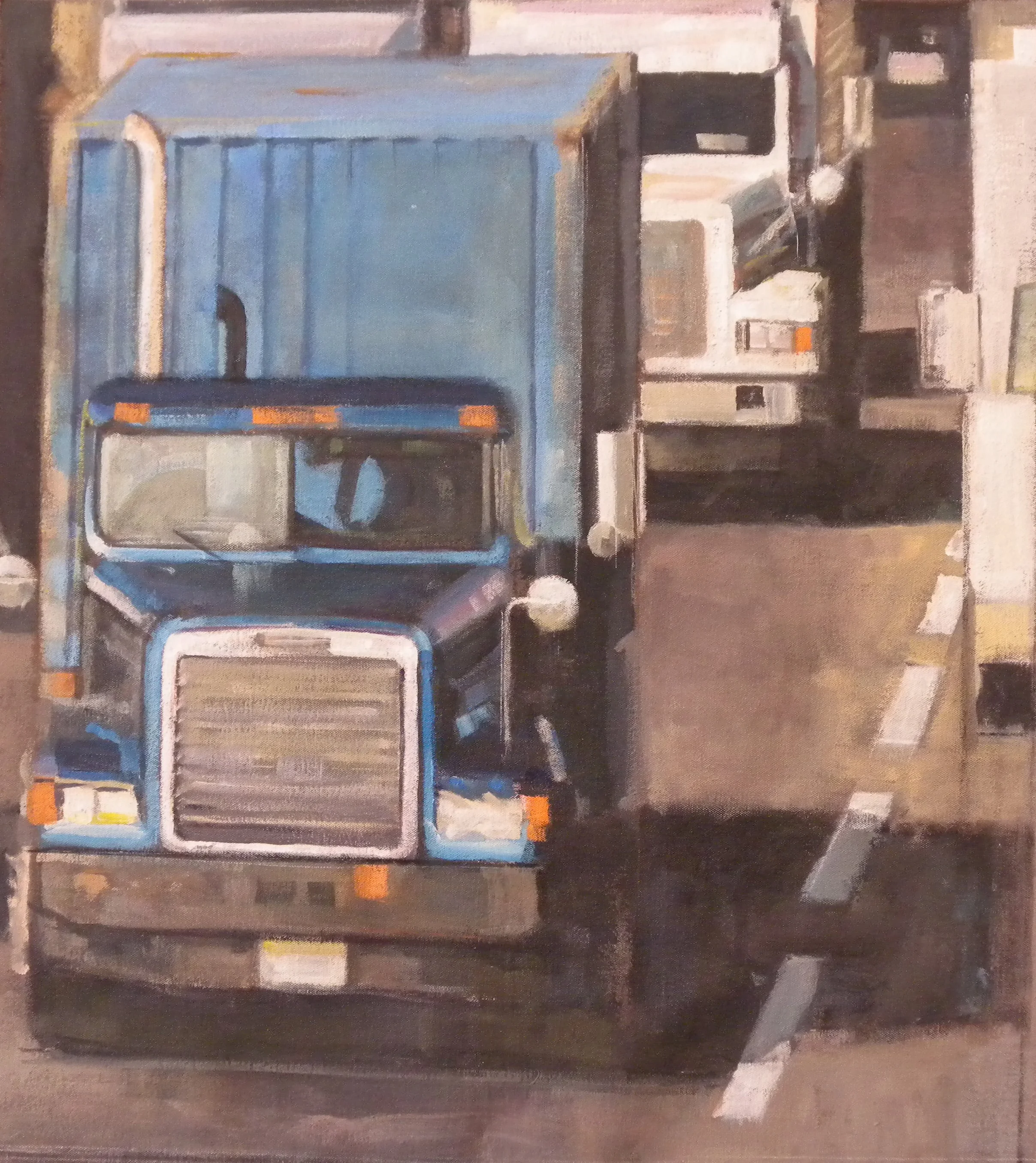Two Trucks, Blue Truck, acrylic on canvas, 27" x 25"