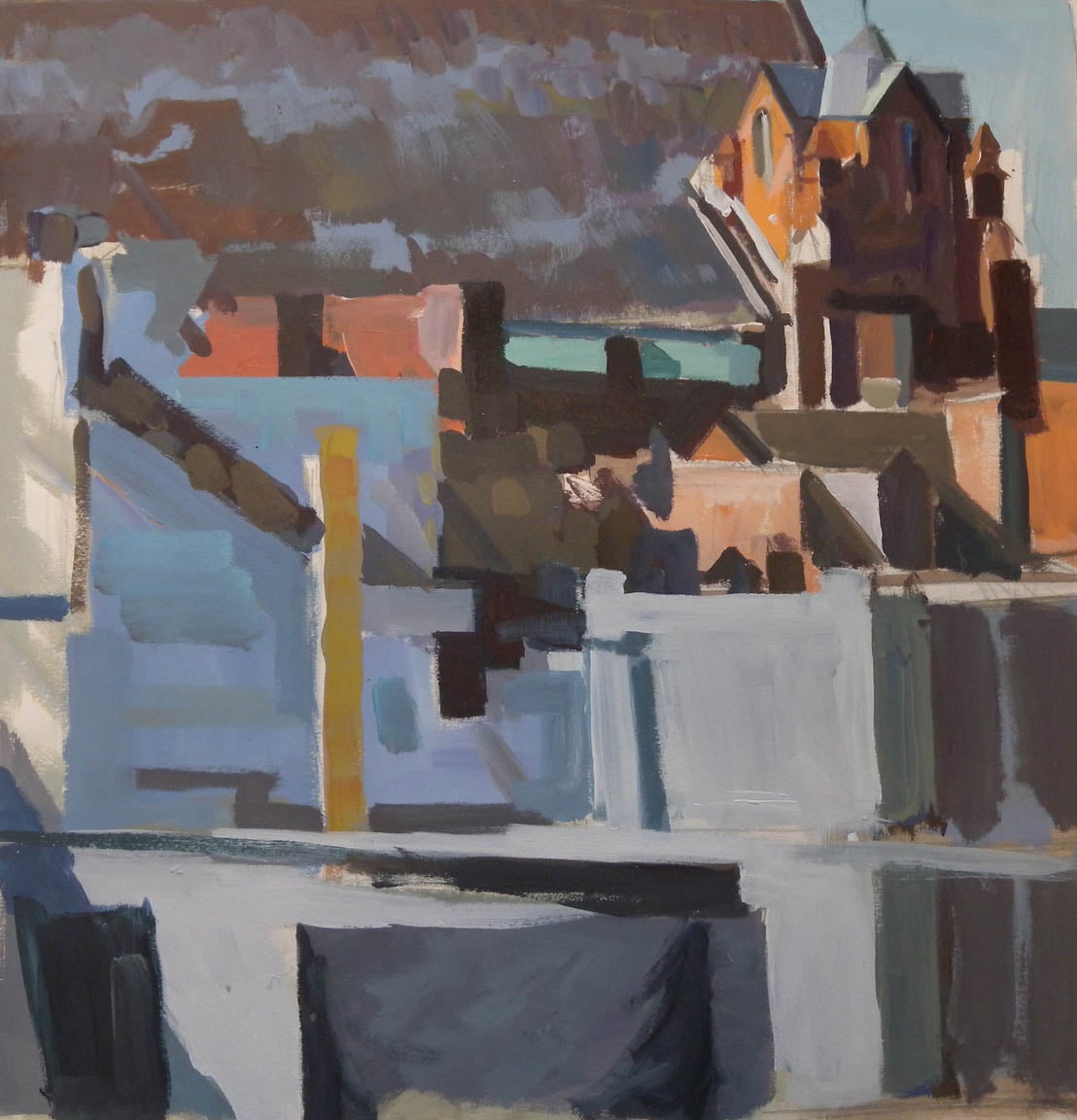  City Rooftops (unfinished),&nbsp;acrylic on paper, 18 1/2" x 18" 