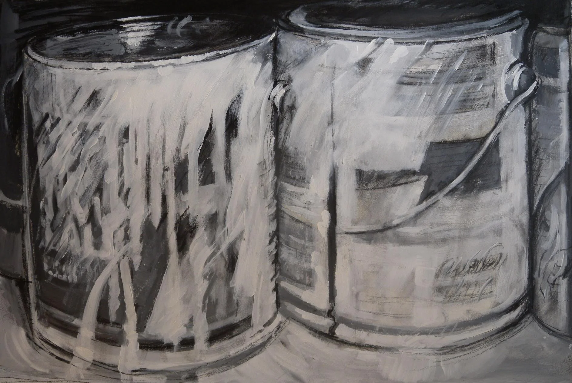 Paint Cans in Black & White, acrylic on paper, 21 1/2" x 29", 2007 
