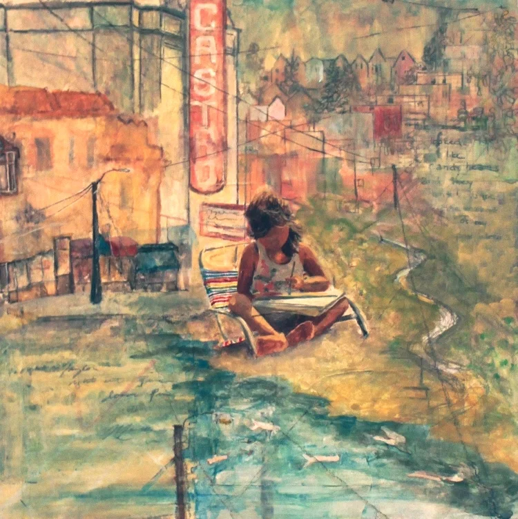 Creating Dreams, 12x12 mixed media on wood panel, sold