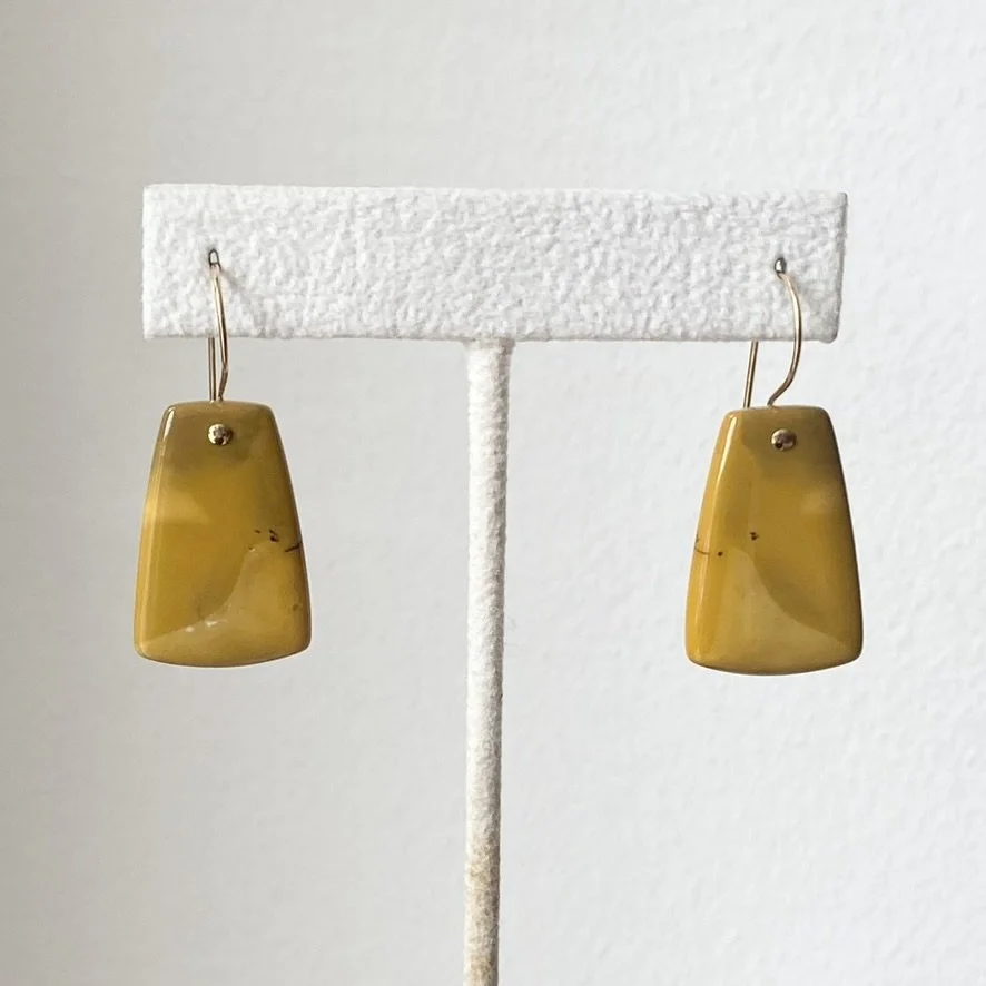 mustard yellow drop earrings retro mookaite gold filled Kim Drosdick Toronto