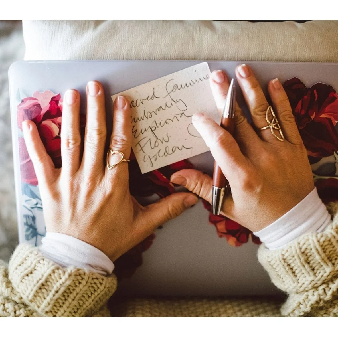 Danielle writing a note with her two rings on. (Copy) (Copy)