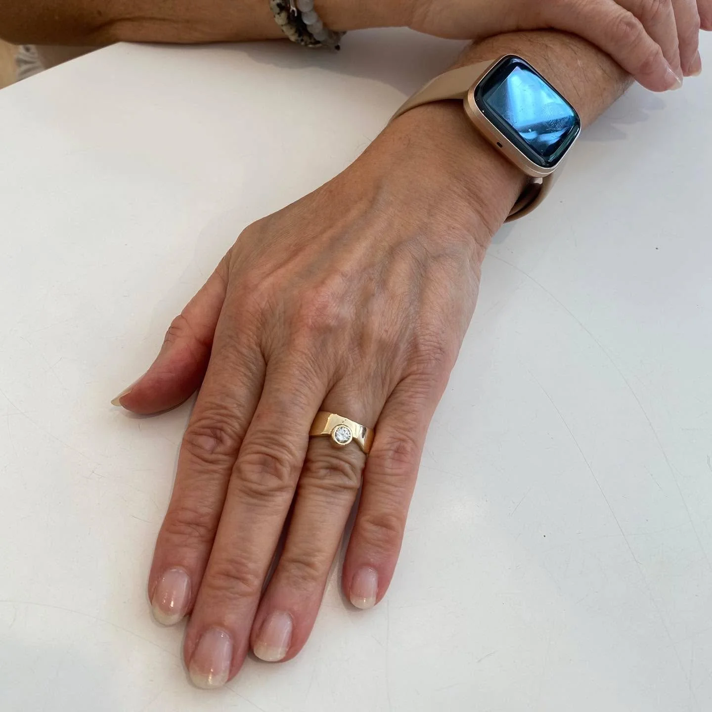 A Re-Jewel&reg; project in the works! O wanted me to create a ring and pendant from her existing gold &amp; diamonds...She just picked up the ring and LOVES it!!! We went with one of my fave recent designs, a double wave ring, bezel setting her diamo