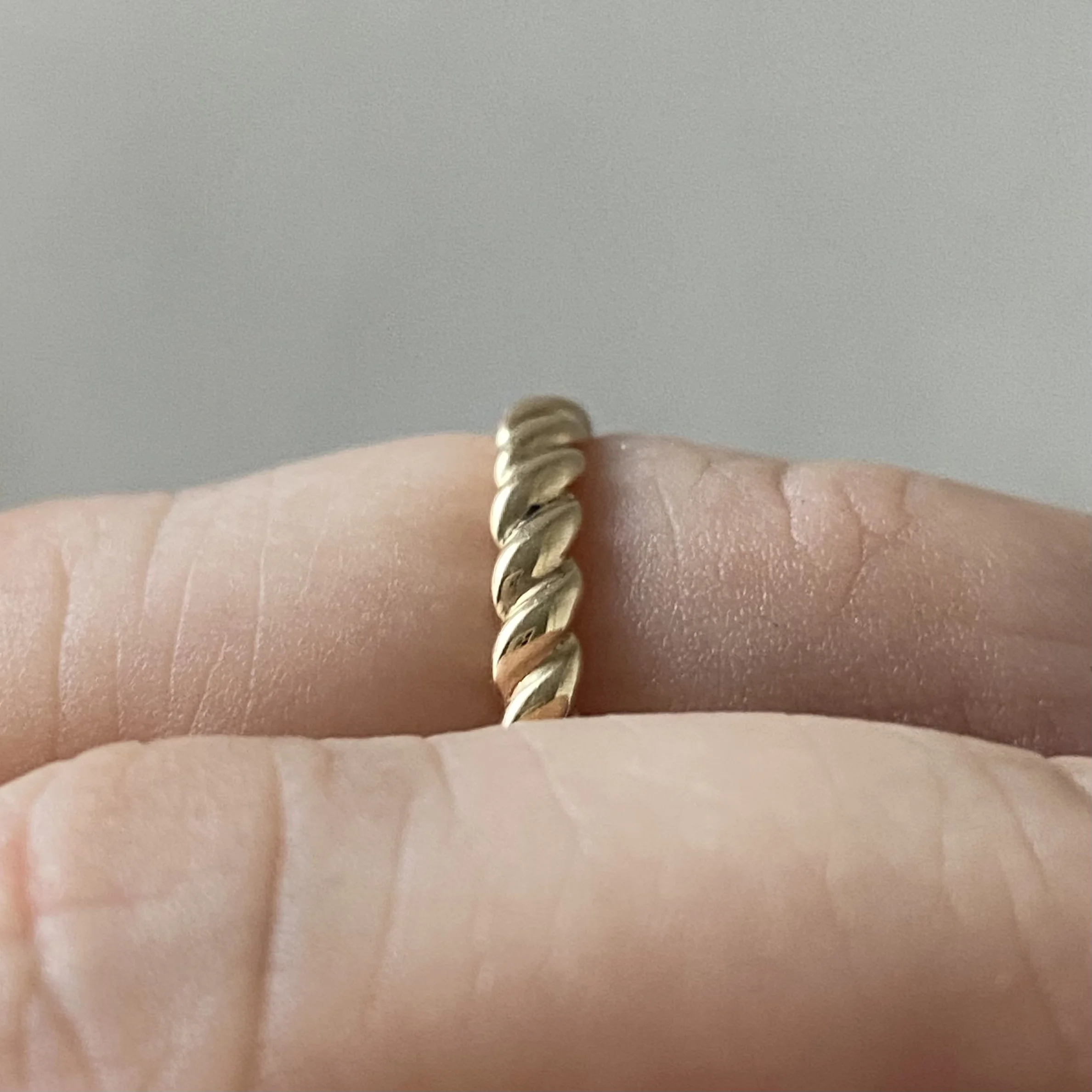 wide rope ring 14k recycled yellow gold stacking wedding ring side view Kim Drosdick jewellery Toronto (Copy)
