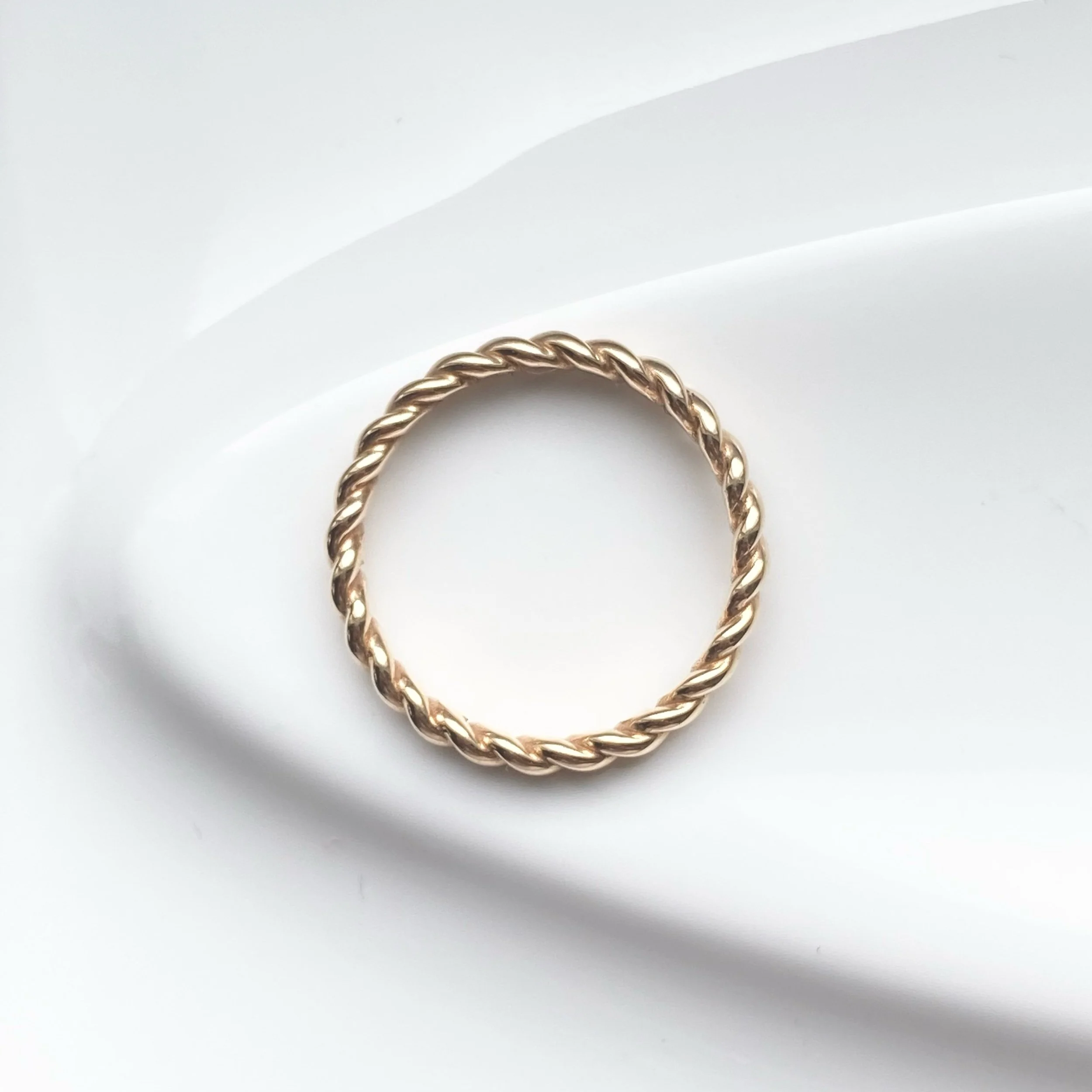wide rope ring 14k recycled yellow gold stacking wedding ring top view Kim Drosdick jewellery Toronto (Copy)