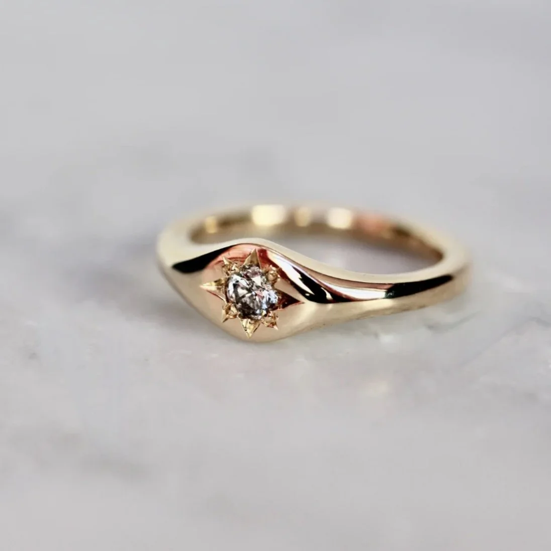 star set salt and pepper diamond signet ring 14k recycled yellow detail gold kim drosdick toronto