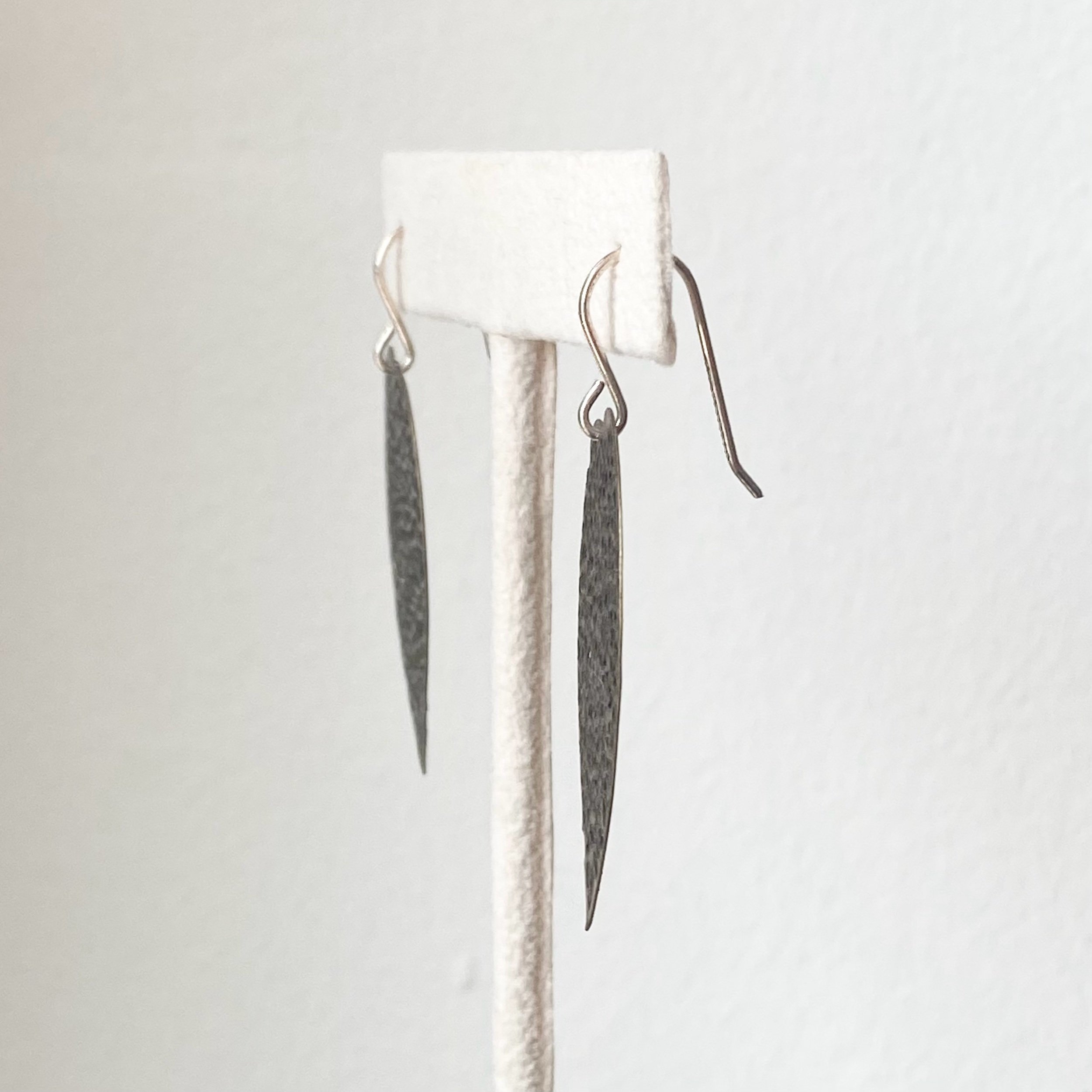 pierced organic antiqued gold leaf drop earrings sterling silver ear wires alt side view Kim Drosdick Toronto