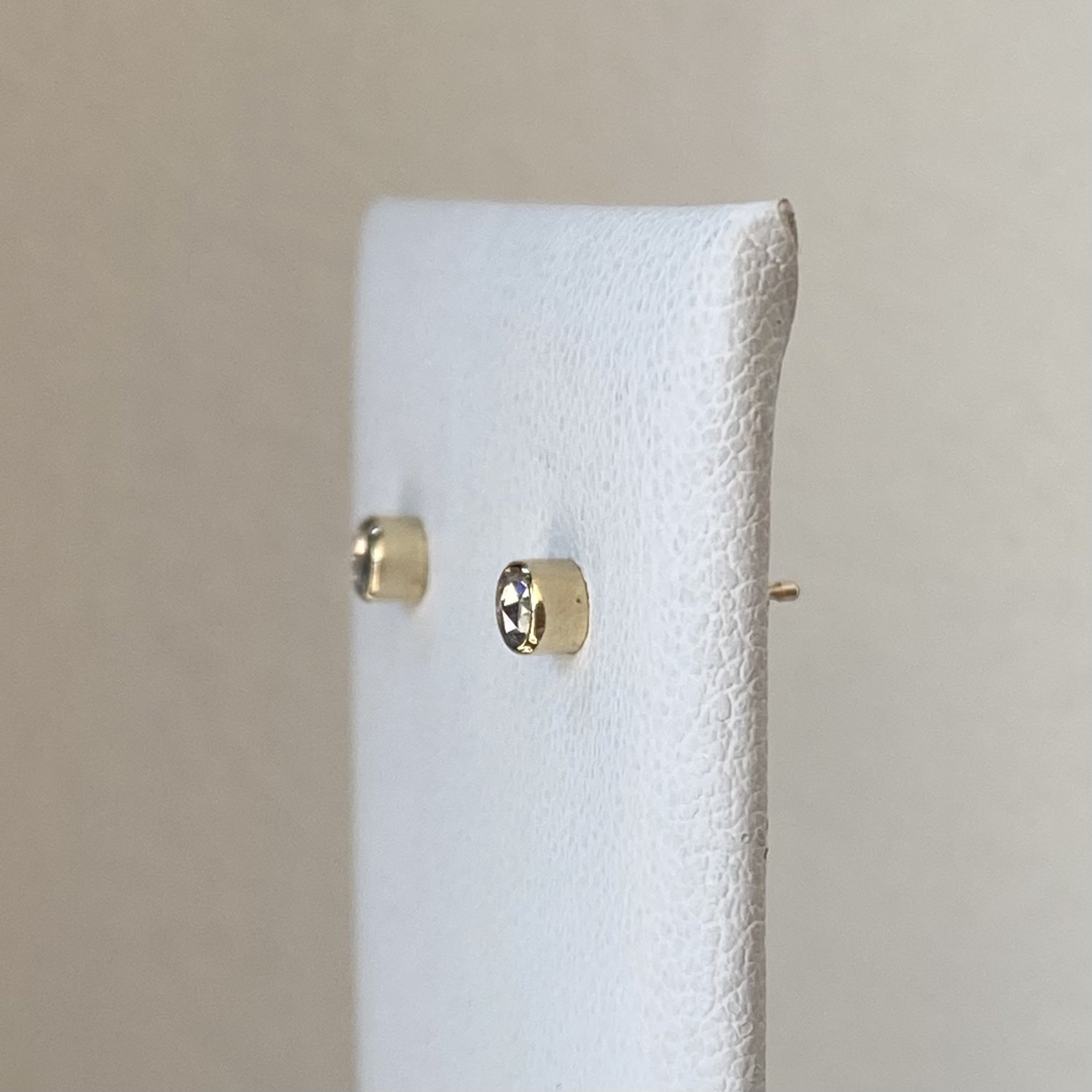 champagne diamond rose cut bezel stud earrings 14k yellow gold Kim Drosdick Toronto side view