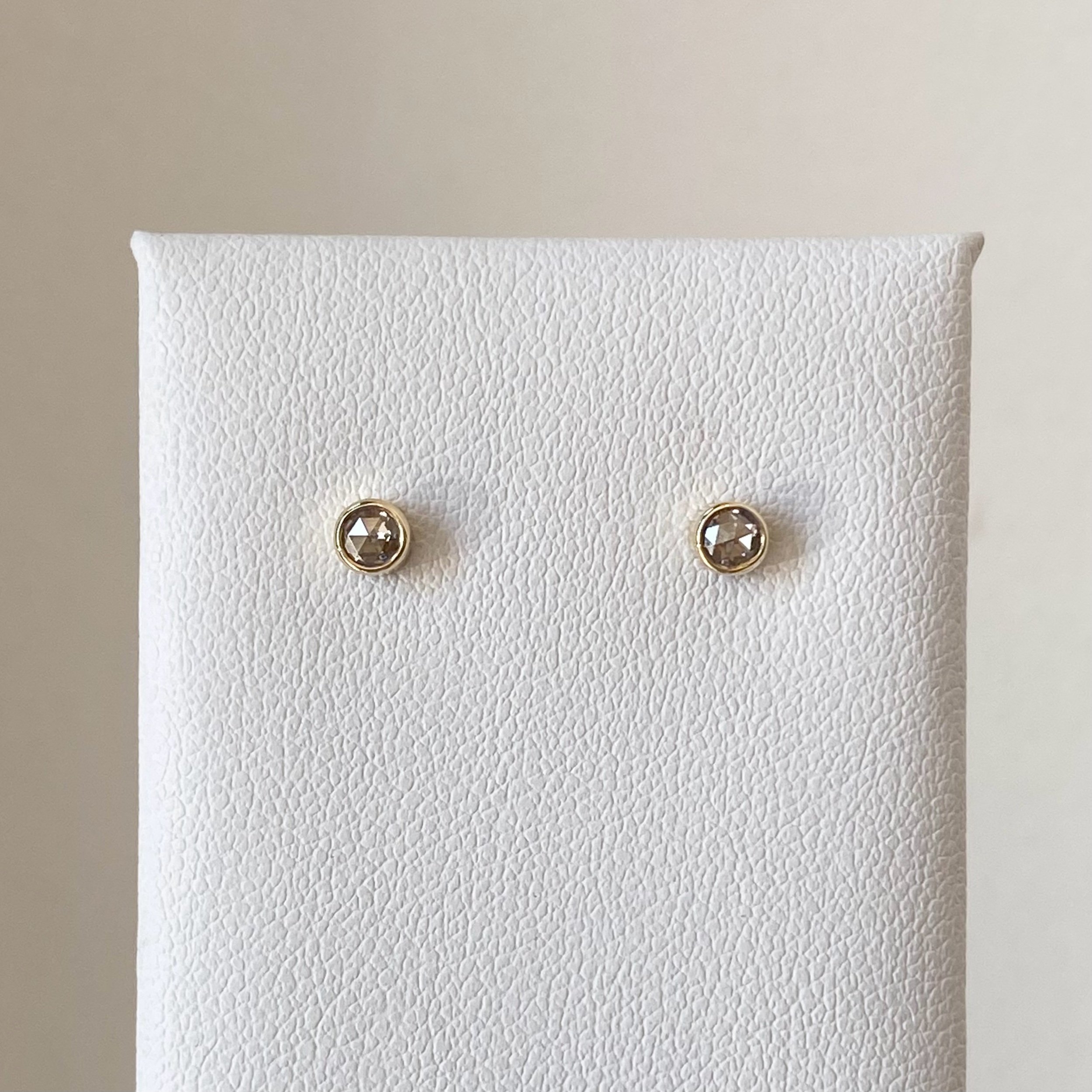 champagne diamond rose cut bezel stud earrings 14k yellow gold Kim Drosdick Toronto