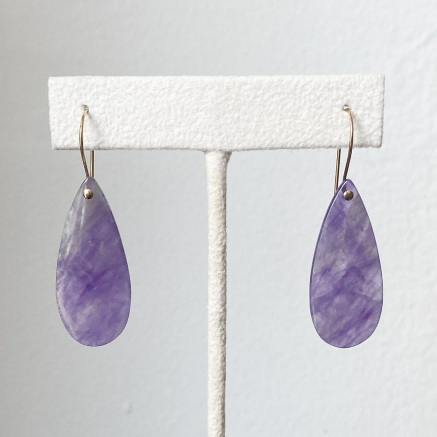 elongated amethyst teardrop dangly earrings gold filled findings Kim Drosdick Toronto