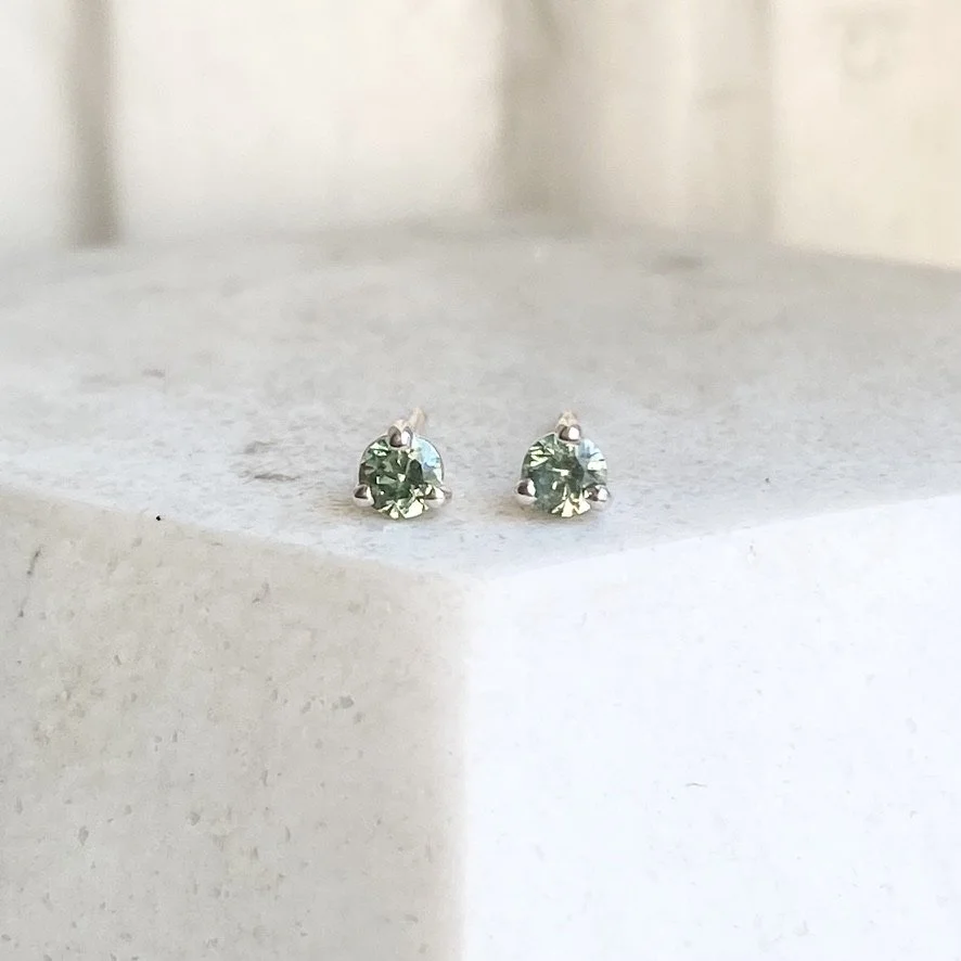 Mint Sapphire Martini Studs - Silver