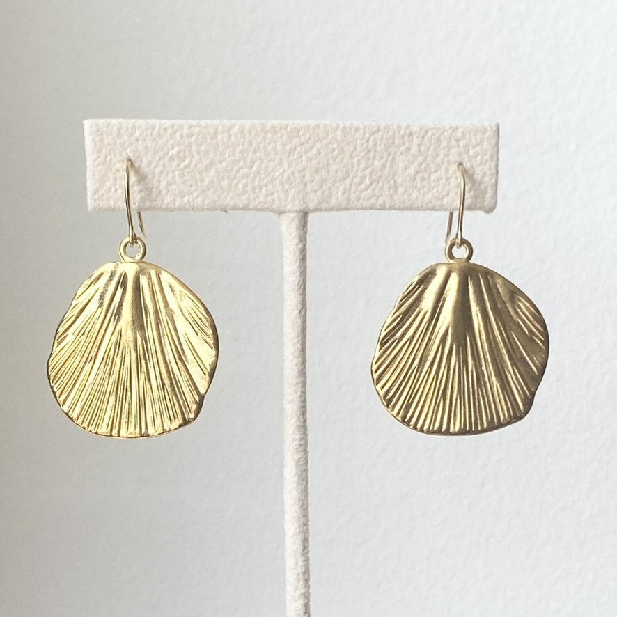 gold coated brass leaf earrings on stand gold filled findings Kim Drosdick Toronto