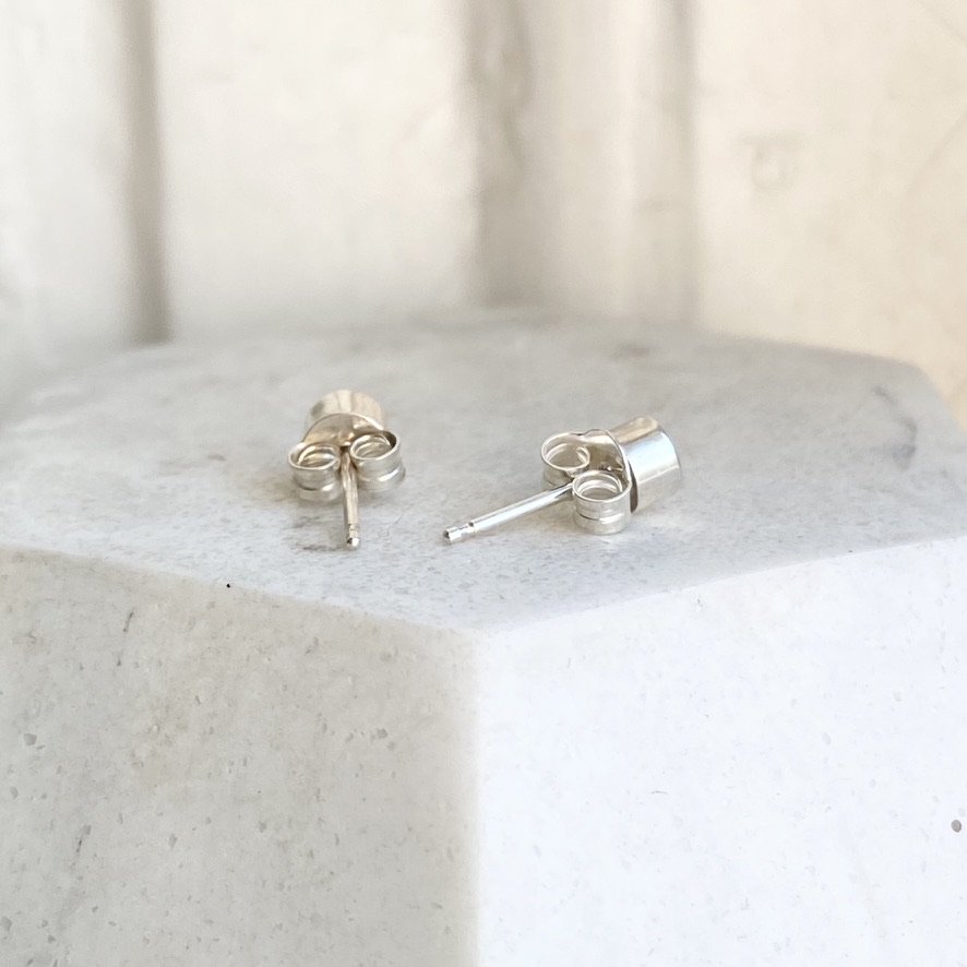 pink tourmaline bezel stud earrings sterling silver made by Kim Drosdick in Toronto