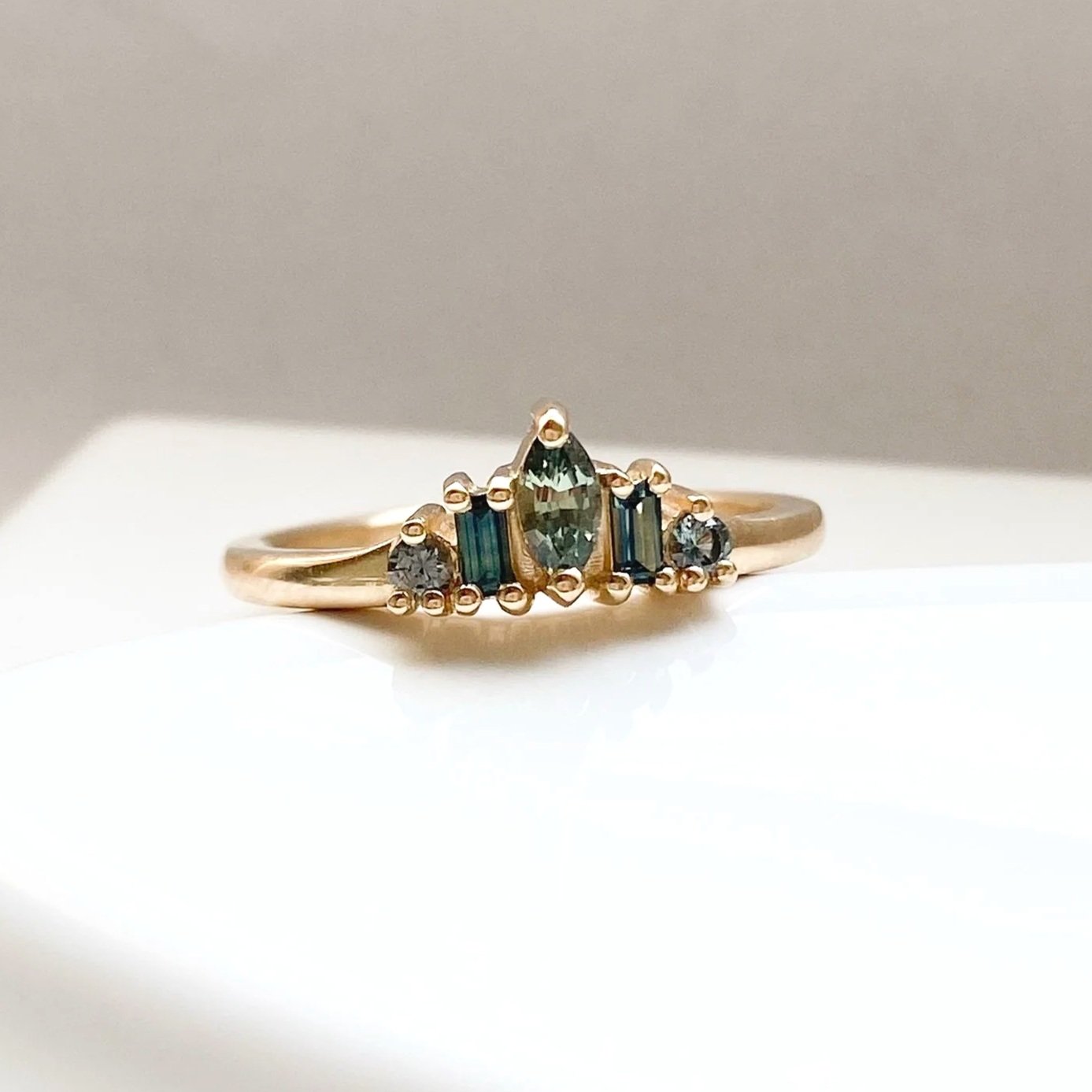 Green Sapphire Tiara Wedding Ring