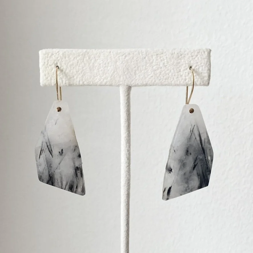 Tourmalinated Quartz Geometric Earrings
