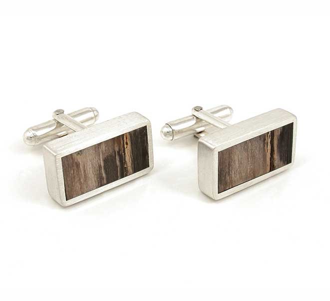 petrified wood cuff links sterling silver
