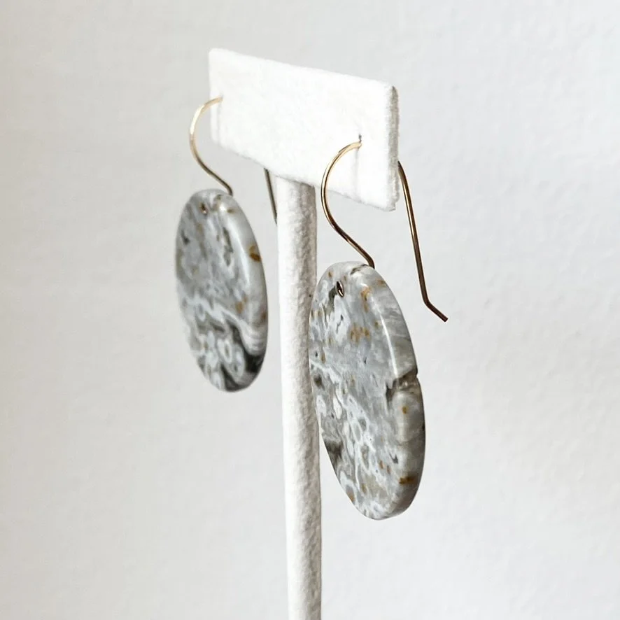 sky blue ocean jasper circle drop earrings Kim Drosdick Toronto side view