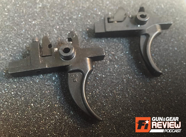 Comparing the M-K IIA2 trigger (left) and the Rock River Arms two stage trigger (right) you can see the RRA disconnector is preset and not adjustable.