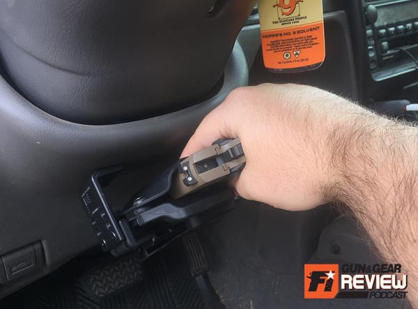In my small Toyota pickup, the best place to mount the dock is right under the steering wheel between my legs. Its out of sight incase I have to leave the Cloak Mod and my gun in the vehicle.