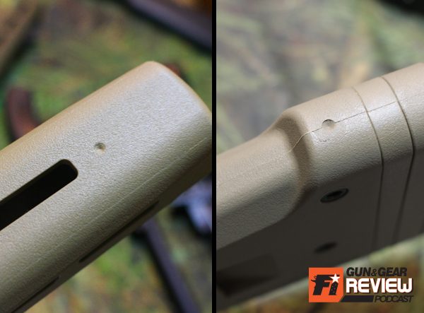 Two detents are pre-made on the underside for screwing in traditional swivel studs.