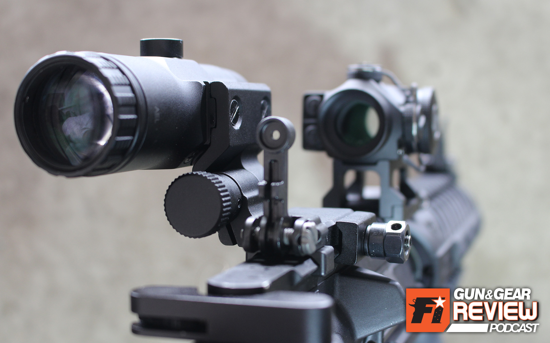 The magnifier should hover above most flip up iron sights available for the AR-15. This Griffin Armament M2 sight is the same height when collapsed as the Magpul BUIS rear sight, so both work in combination with the VMX-3T and whatever red dot you prefer.