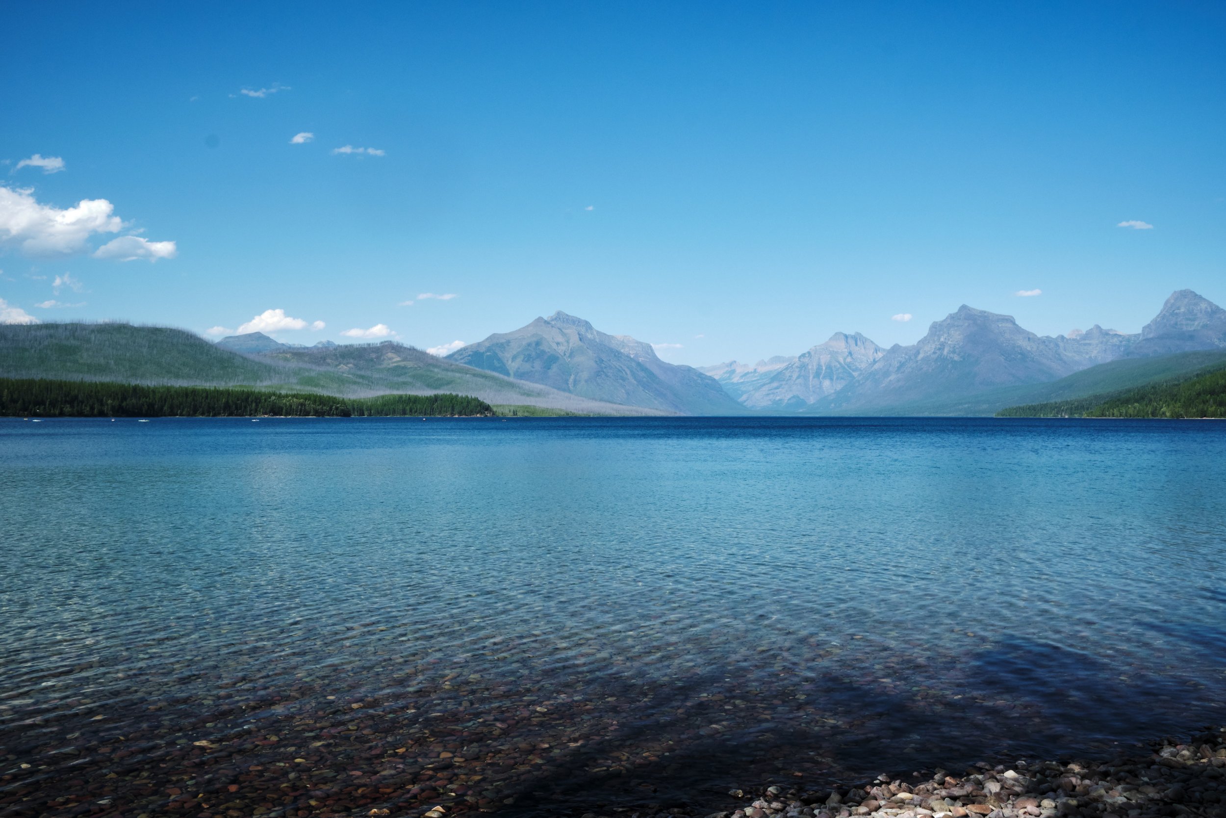  Lake McDonald, a glacial lake that is around 10 miles long. 