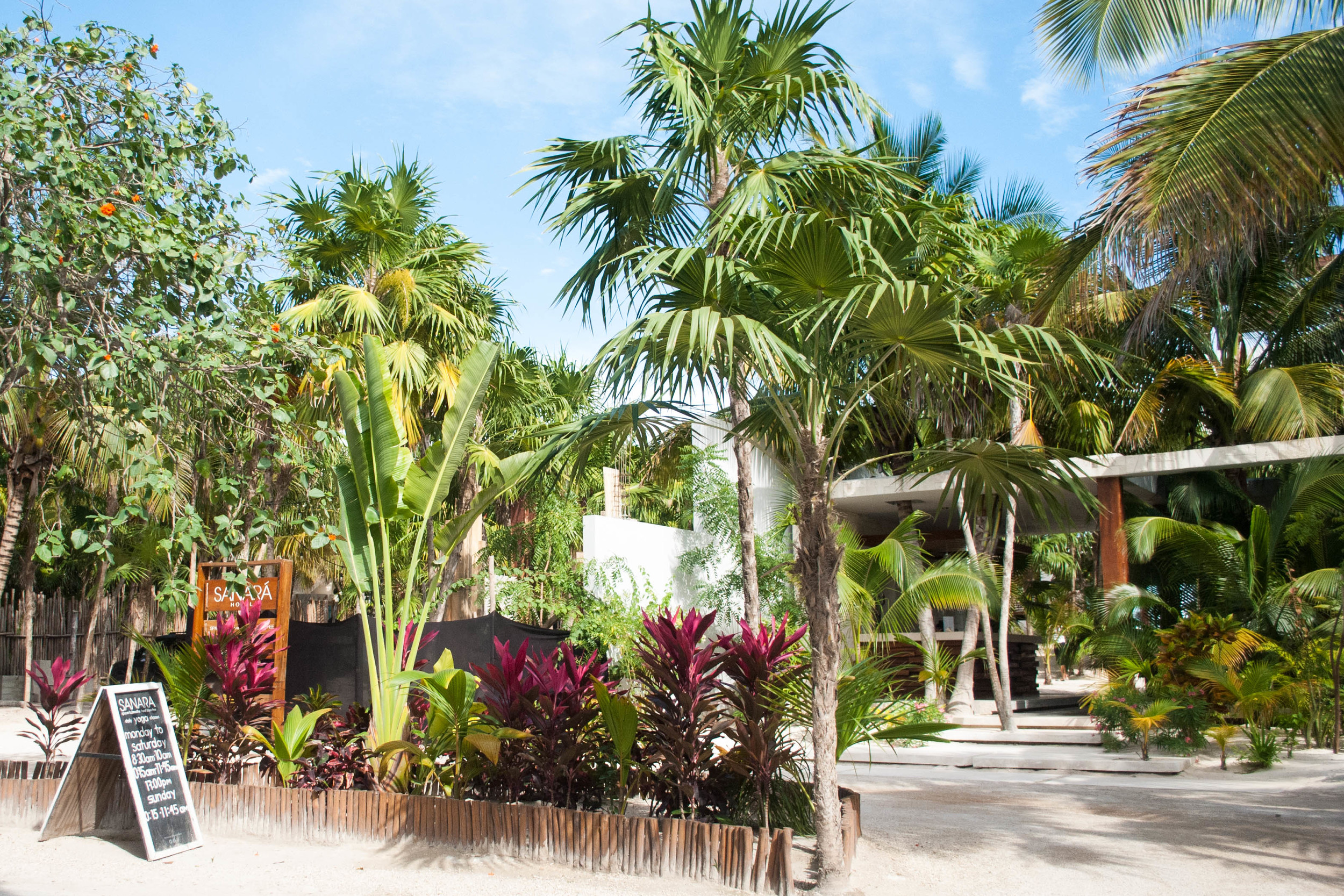 Sanara Tulum Every detail of this hotel and yoga retreat is beautifully designed. Splurge for one of their rooms on the beach or stay on the jungle side where you will have your own private pool. Either way, each morning a large and comfortable cabana will be reserved for you on the beach.