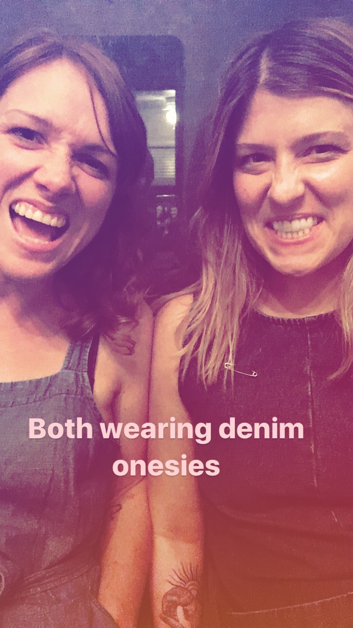 at friendsgiving, we all accidentally wore denim jumpers. oops.