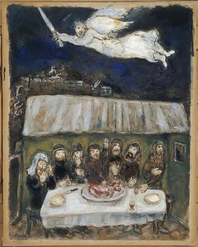 "The Israelites are eating the Passover Lamb" by Marc Chagall