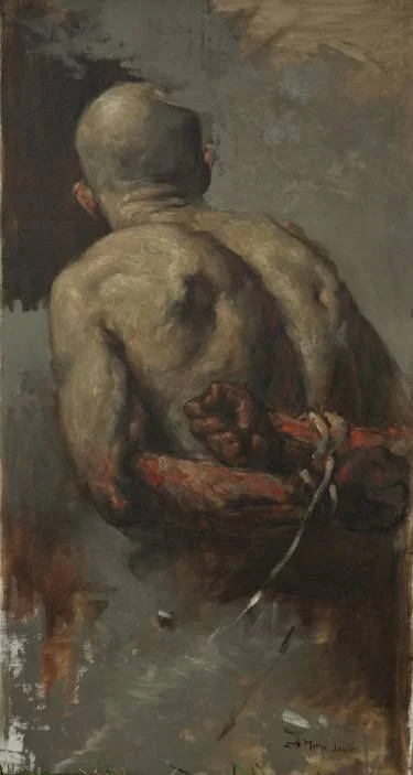 By Laszio Mathe "Prisoner" (https://www.saatchiart.com/art/Painting-Prisoner-after-Bencz-r-Gyula/758664/2625619/view) This is a study of Gyula Benczur's "Recapture of Buda Castle from the Turks," 1686--but Mathe brings so much more depth and feeling to his study than was present in the original. Masterful work.