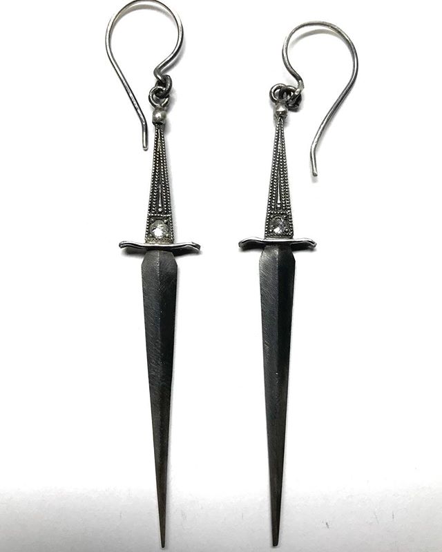 #dagger #earrings in #silver and #diamond each piece made to order fabricated by hand ⚔️