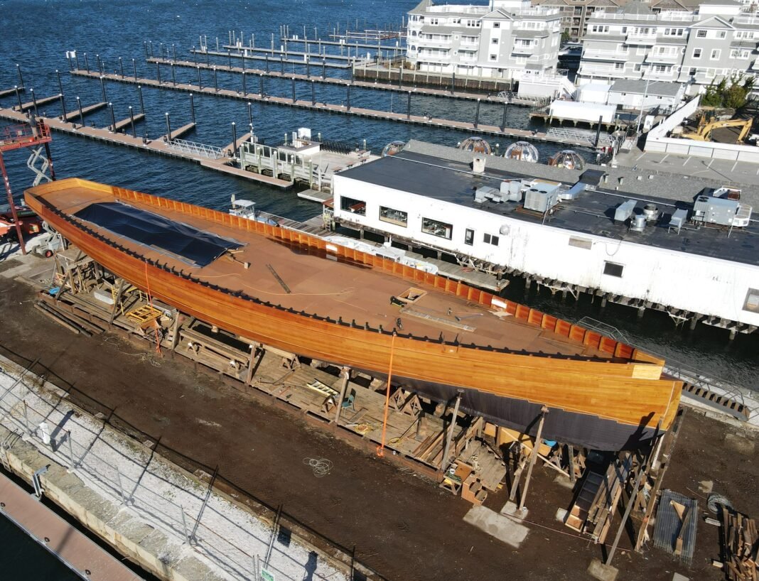 Famous US schooner Coronet splashes ready for move to Mystic