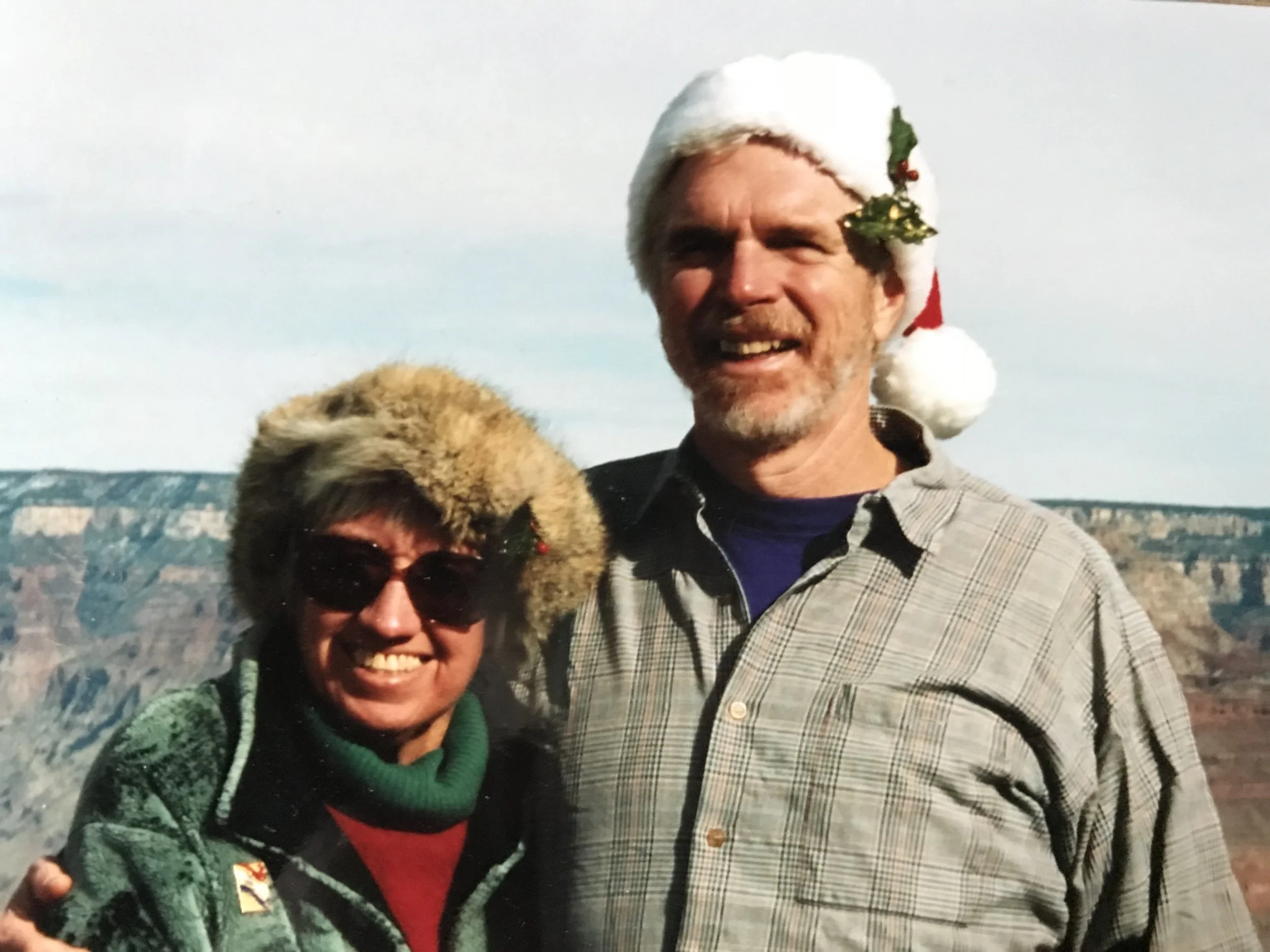 At Grand Canyon December 2002. Anne's hat is hand-made, with real fur. 