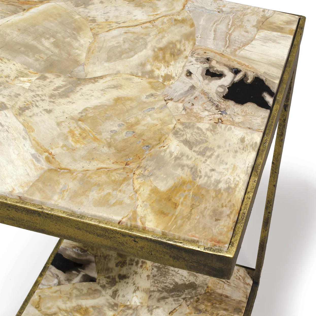 PETRIFIED WOOD SQUARE SLIDE SIDE TABLE DETAIL