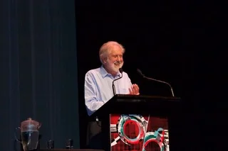 Lord David Puttnam delivering his presentation For The Love of Cinema to a packed theatre ; picture courtesy of CILECT