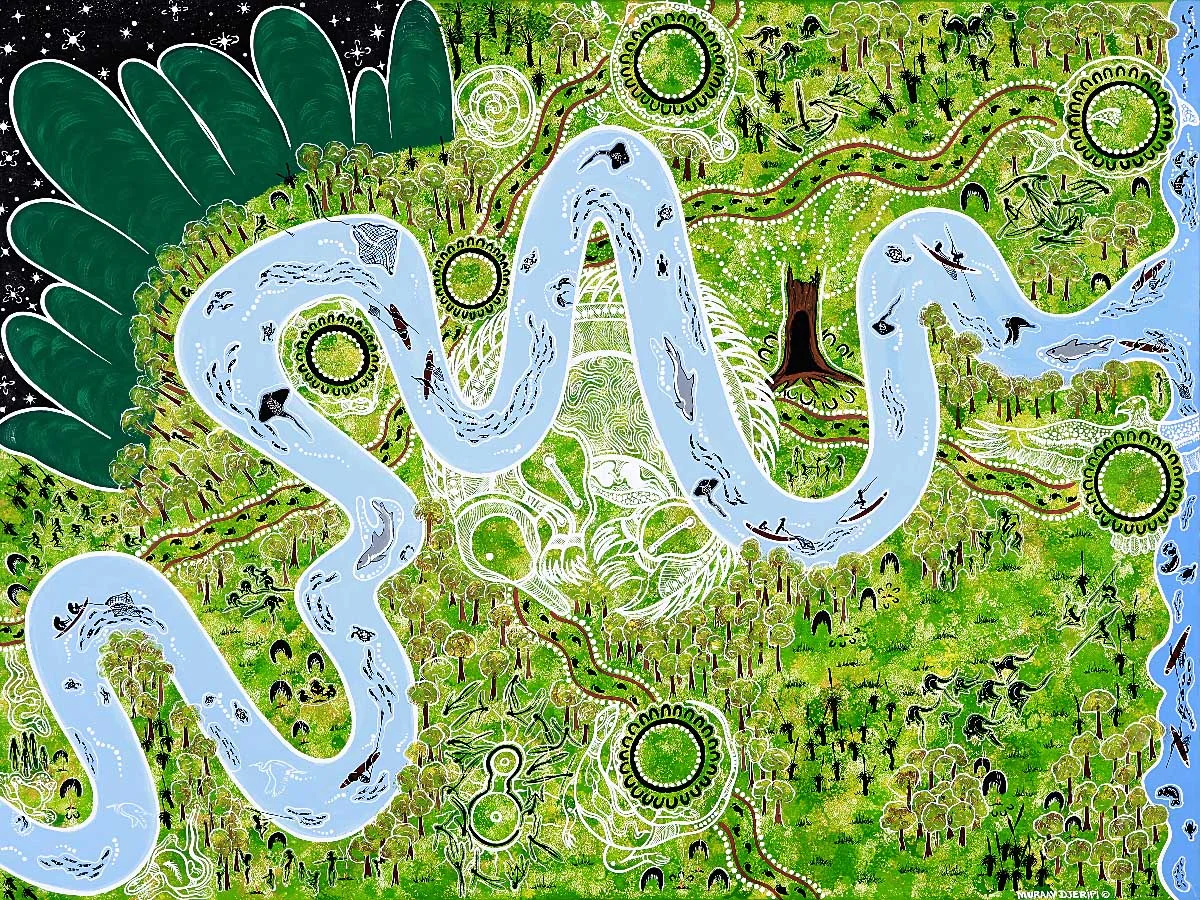 “Brisbane Bigibilla" : by Peter Muraay Djeripi Mulcahy. Reproduced with kind permission of the artist.