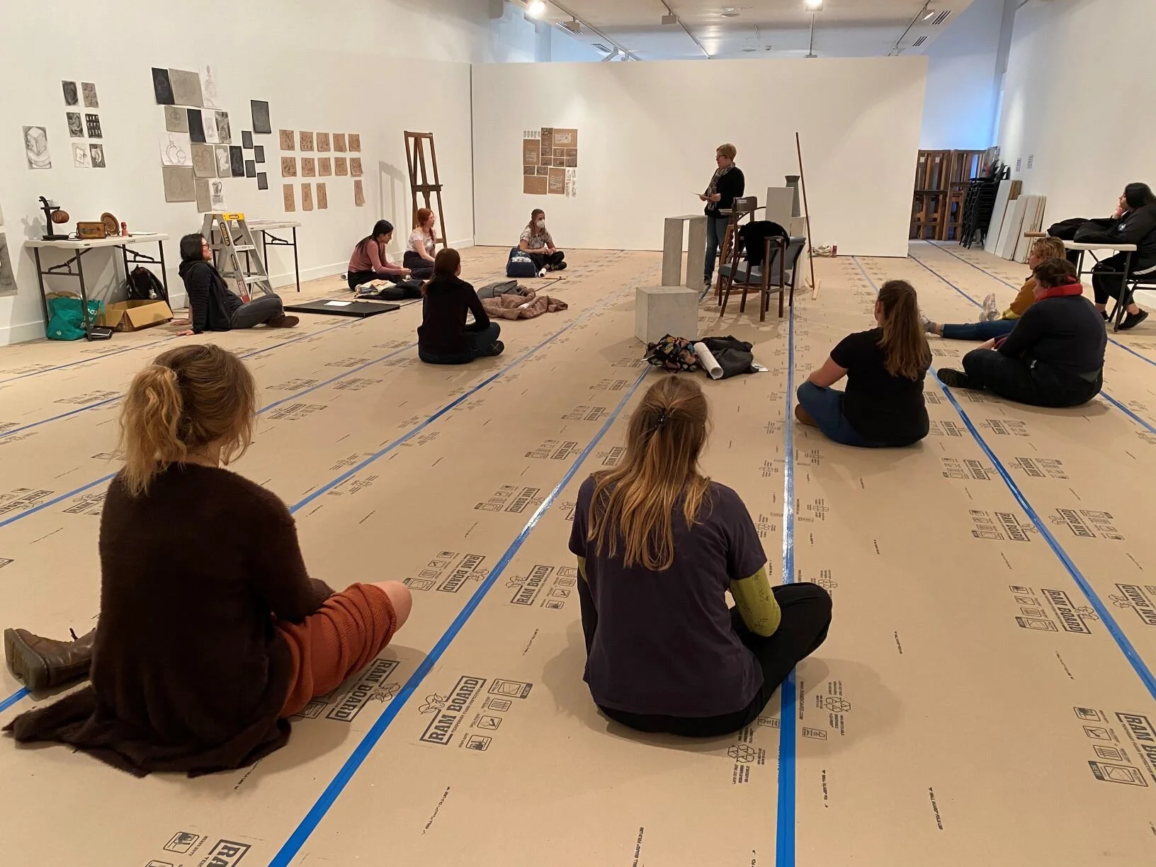 Students in the NAS Gallery with social distancing after returning to school after lockdown. Photo: Peter Morgan