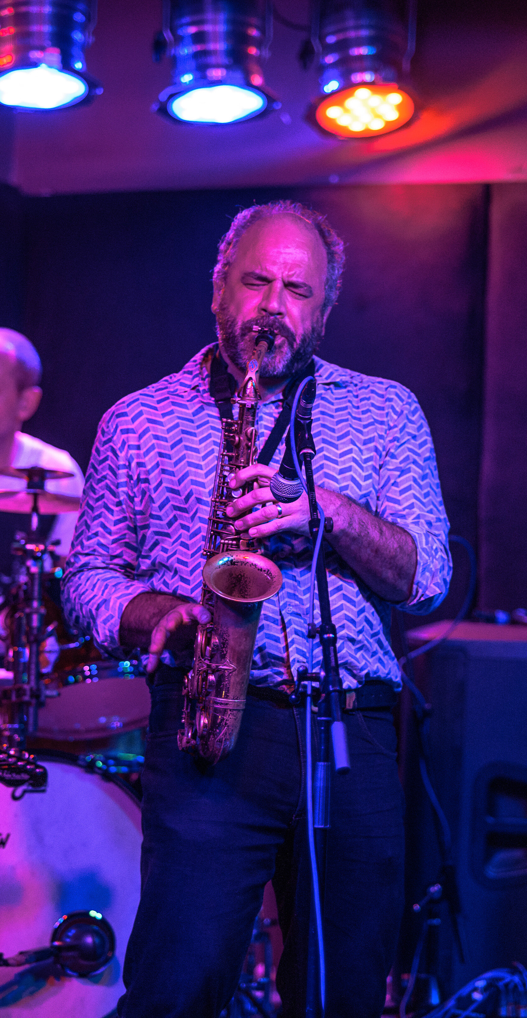The Author Performing with his own group "Raymond MacDonald and Friends" at The Glad Cafe in Glasgow in 2019. Photographer Brian Hartley.