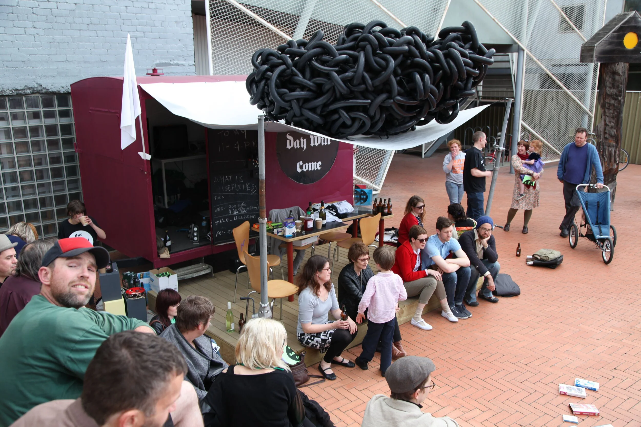 Image: Fiona LeeOur Day Will Come (2011) by Paul O’Neill &amp; Fiona Lee University of Tasmania School of Art&nbsp; forecourt&nbsp; Week 4 ‘What is Remoteness’ – Friday afternoon zine launch