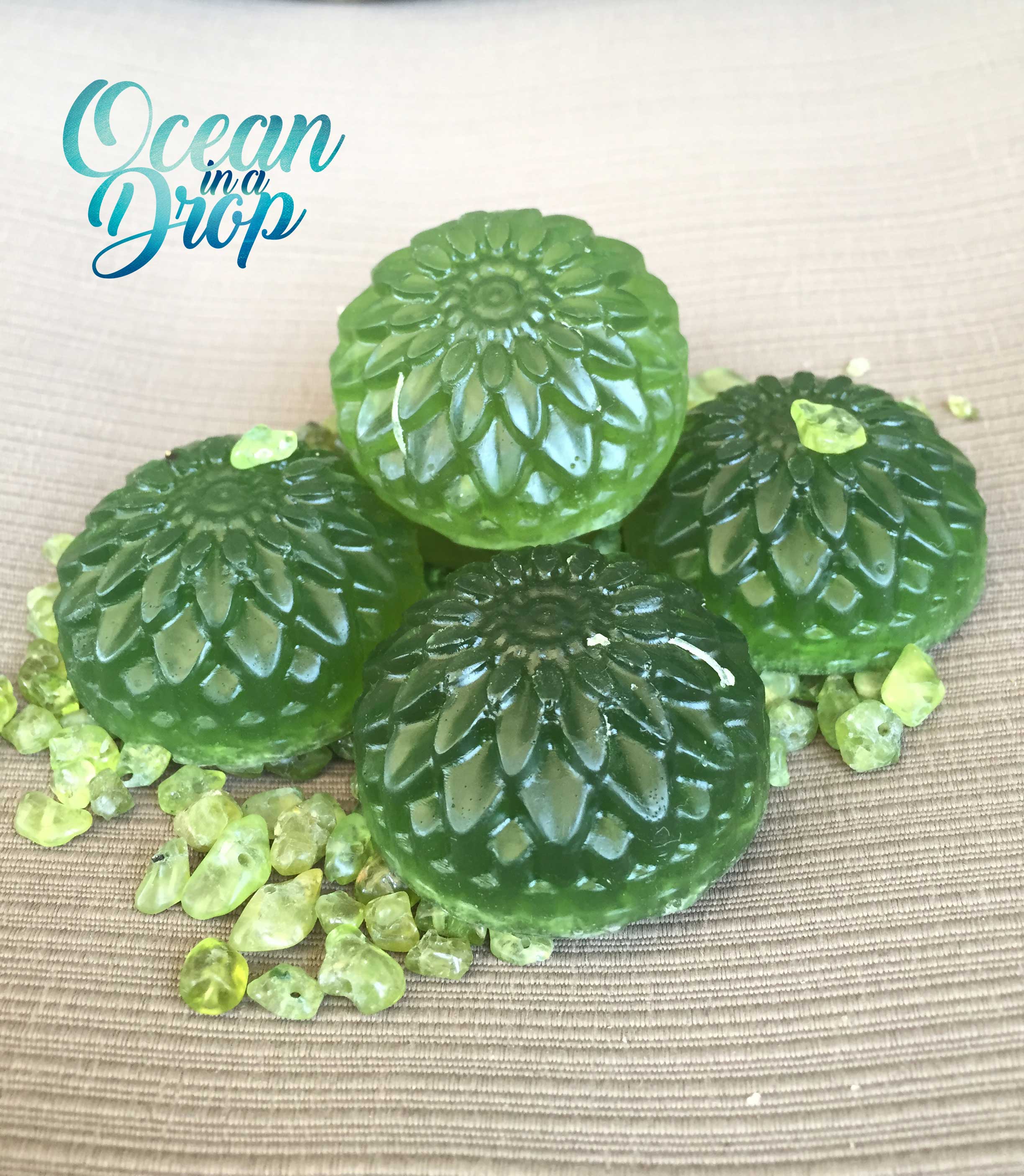 Minty Peridot Soap - Mint oil and energy of abundance giving Peridot for an energising and refreshing start to the day.