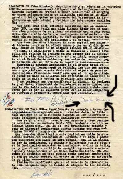 Declaración de Lennon y Ono ante el juez