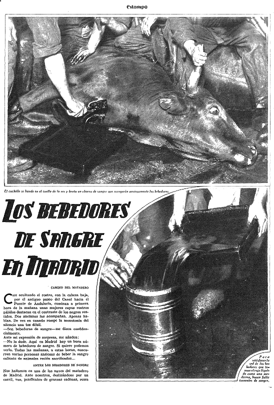 Reportaje «Los bebedores de sangre en Madrid» publicado por la revista  Estampa  (agosto, 1933).