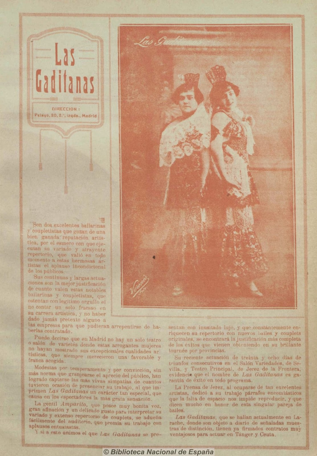 Las Gaditanas en El Eco Artístico (25 de diciembre de 1916)