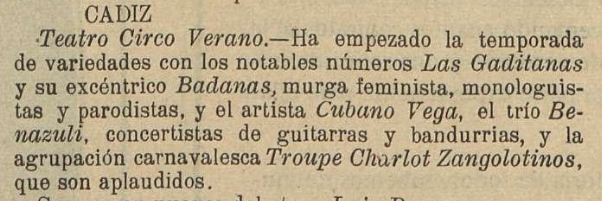 Las Gaditanas en una noticia publicada durante el verano de 1918