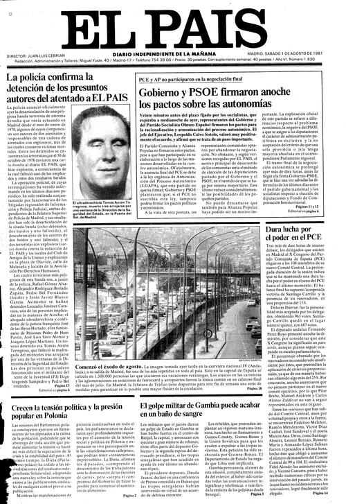 Agosto de 1981, El País . Son detenidos los autores del atentado contra el diario